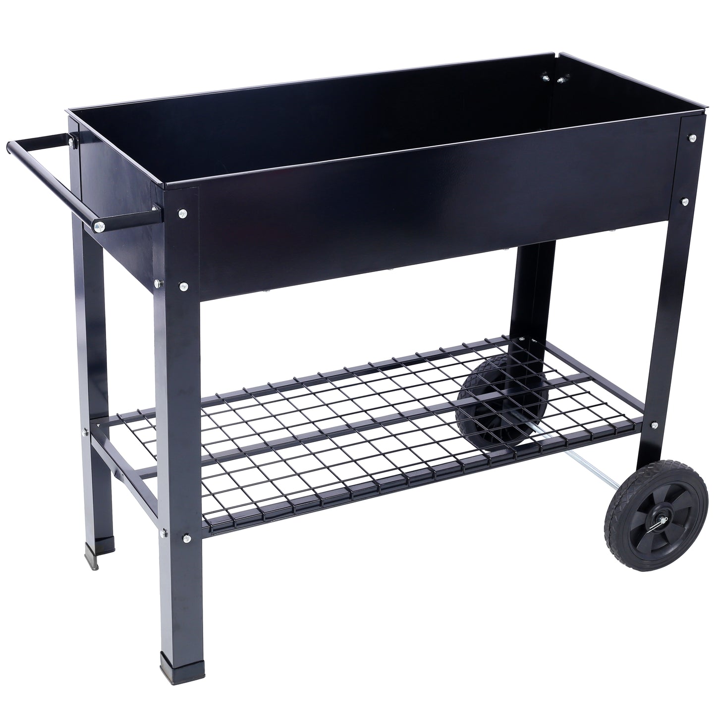 Products Elevated Mobile Raised Metal Planter Garden Bed for Backyard, Patio Wheels, Lower Shelf