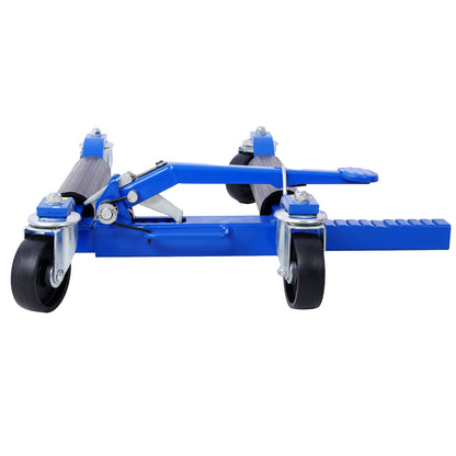 Set of (2) Wheel Dolly Car Skates Vehicle Positioning Hydraulic Tire Jack Ratcheting Foot Pedal Lift Hydraulic Car Wheel Dolly, 1,250lbs blue