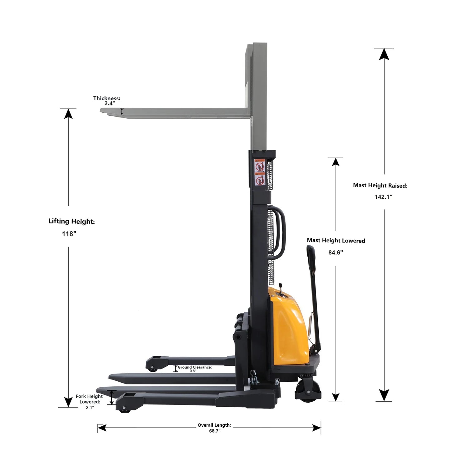 Semi-Electric Straddle Stacker A-3012 (3,300 lb) 118" Lift Height