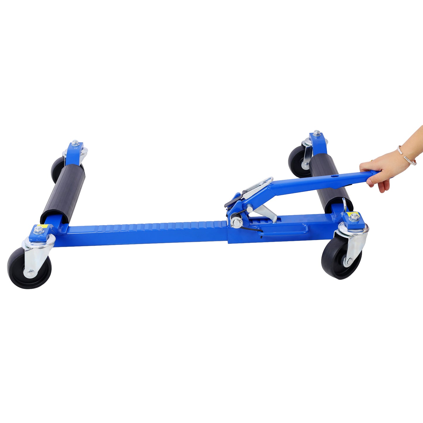 Set of (2) Wheel Dolly Car Skates Vehicle Positioning Hydraulic Tire Jack Ratcheting Foot Pedal Lift Hydraulic Car Wheel Dolly, 1,250lbs blue