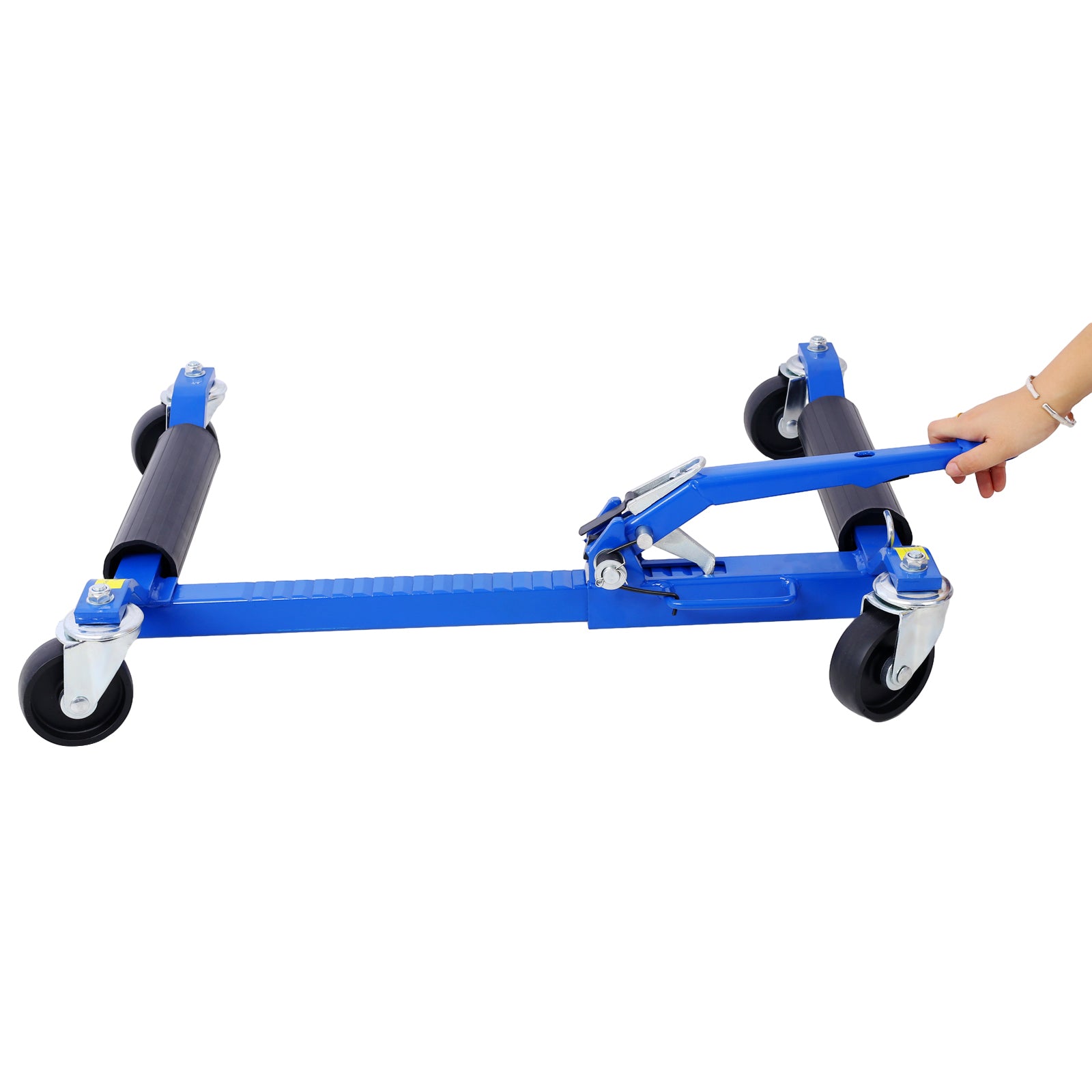 Set of (2) Wheel Dolly Car Skates Vehicle Positioning Hydraulic Tire Jack Ratcheting Foot Pedal Lift Hydraulic Car Wheel Dolly, 1,250lbs blue