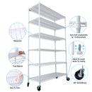 6 Tier 6000lbs Capacity NSF Metal Shelf Wire Shelving Unit, Heavy Duty Adjustable Storage Rack with Wheels & Shelf Liners