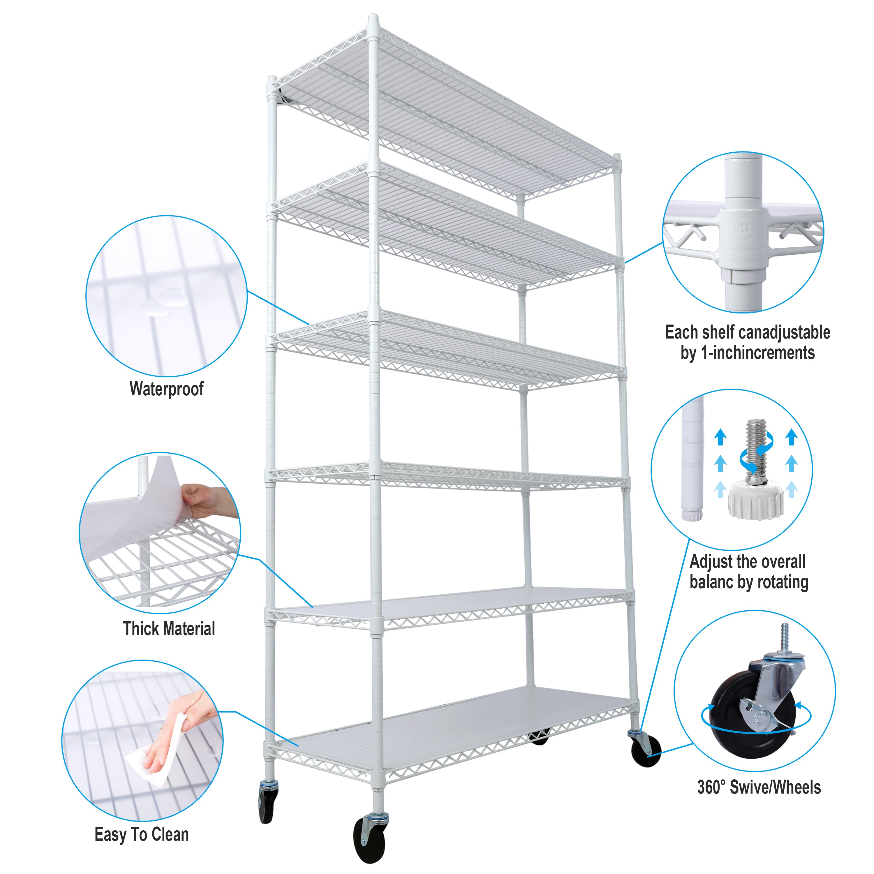 6 Tier 6000lbs Capacity NSF Metal Shelf Wire Shelving Unit, Heavy Duty Adjustable Storage Rack with Wheels & Shelf Liners