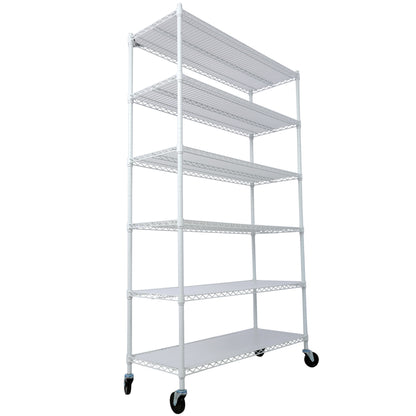 6 Tier 6000lbs Capacity NSF Metal Shelf Wire Shelving Unit, Heavy Duty Adjustable Storage Rack with Wheels & Shelf Liners