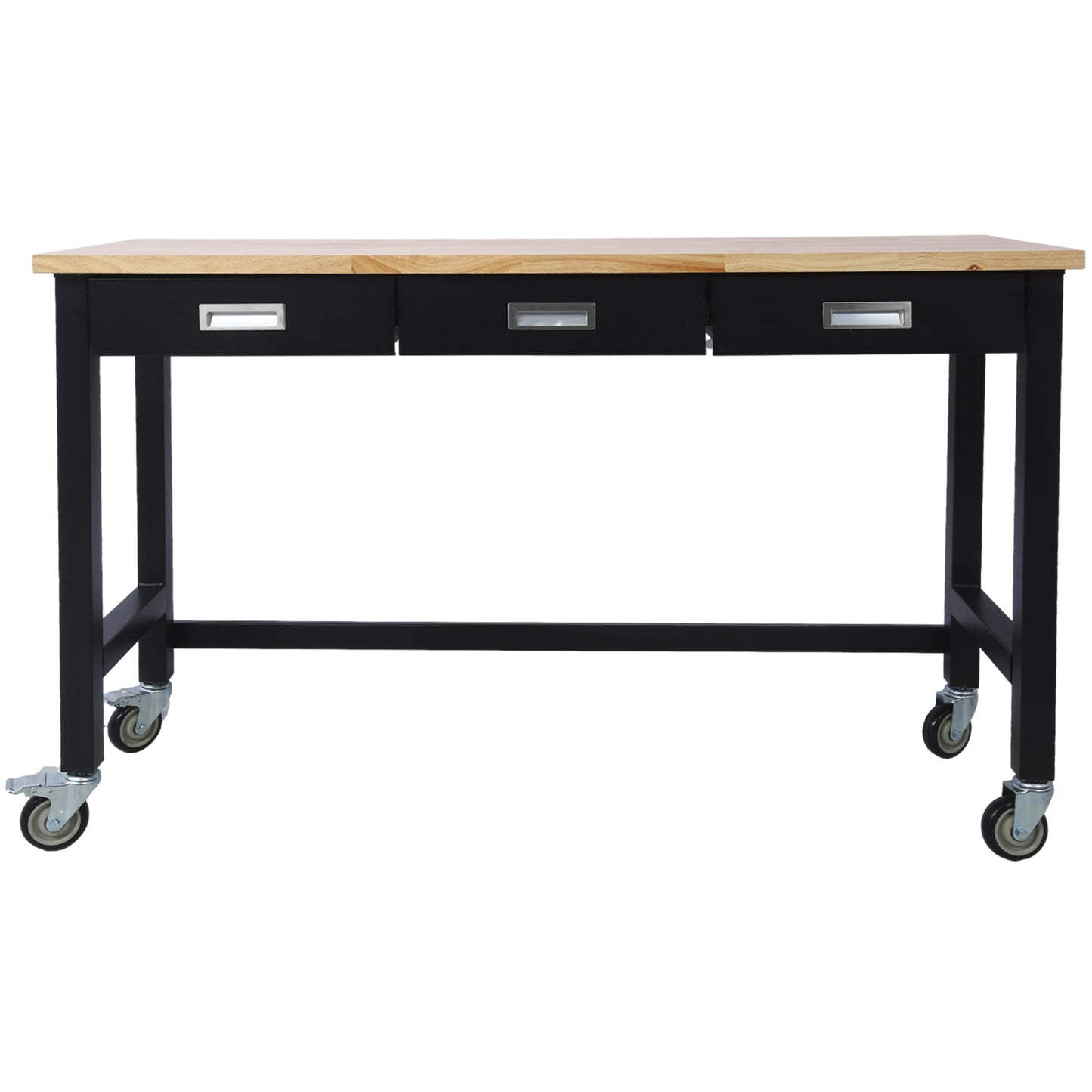 60in Work Bench, Workbench with Drawer Storage, Heavy Duty Bamboo Wood Work Table with Wheels for Garage Home Office