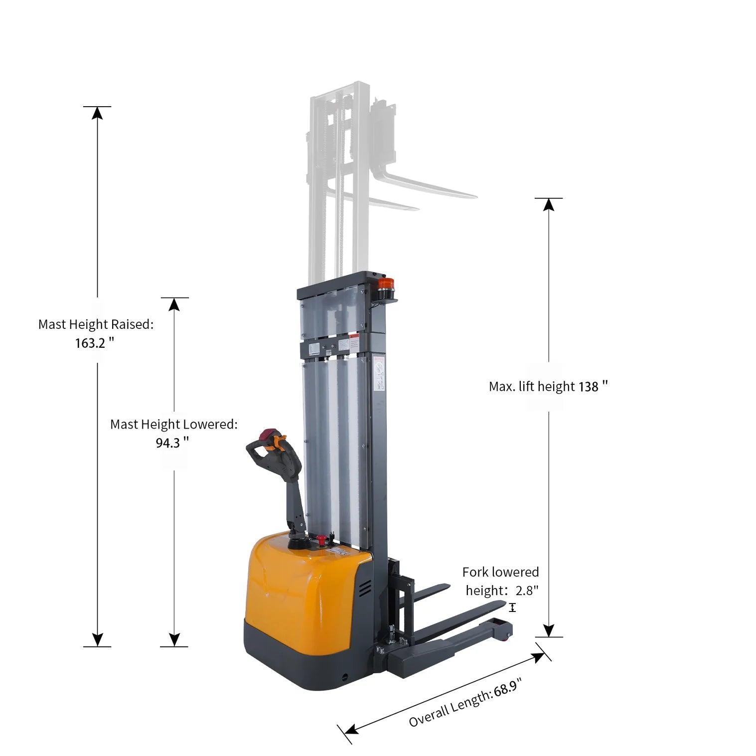 Full Electric Straddle Stacker A-3051 (3,300 lb) 138" Lift