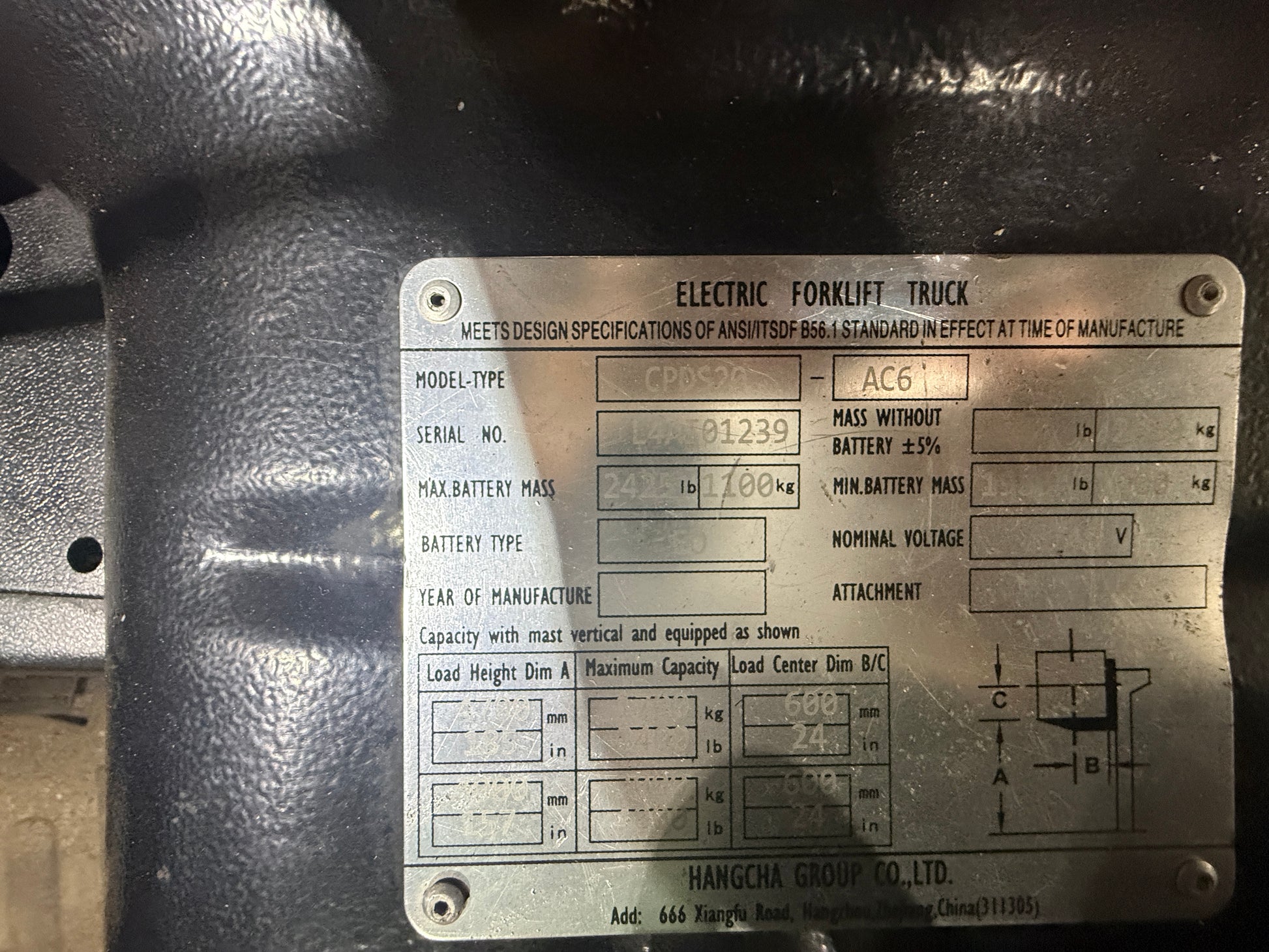 Used Hangcha 3-Wheel Electric Forklift (4,400 lb)