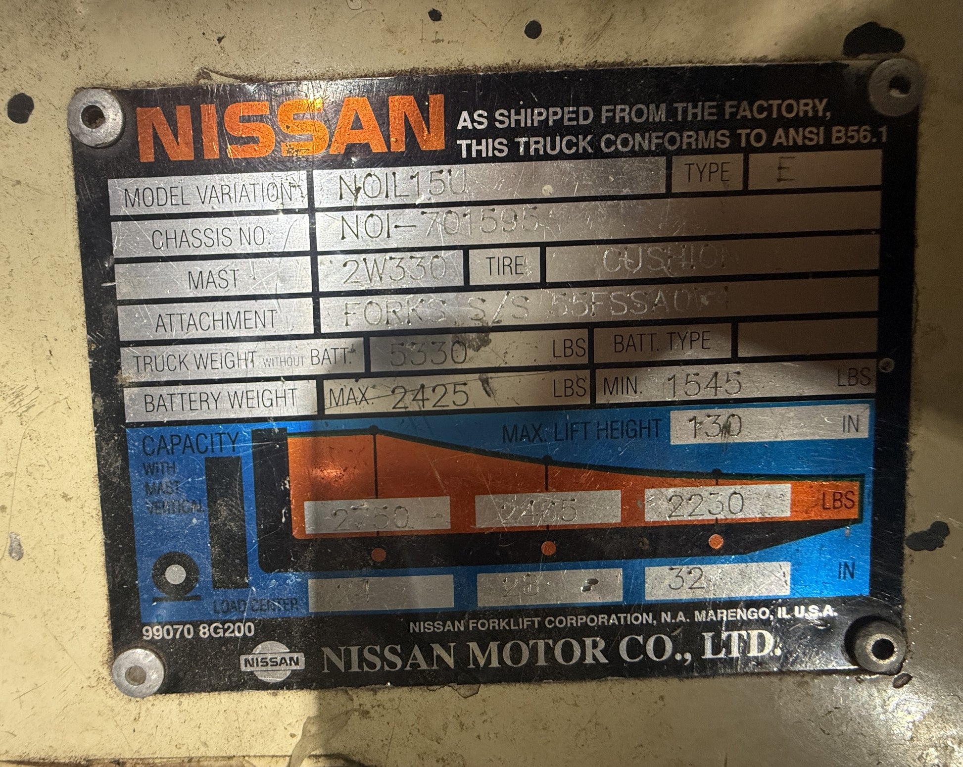 Used Nissan 3-Wheel Electric Forklift (3,300 lb)