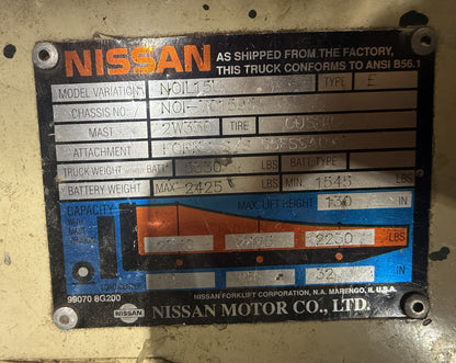Used Nissan 3-Wheel Electric Forklift (3,300 lb)