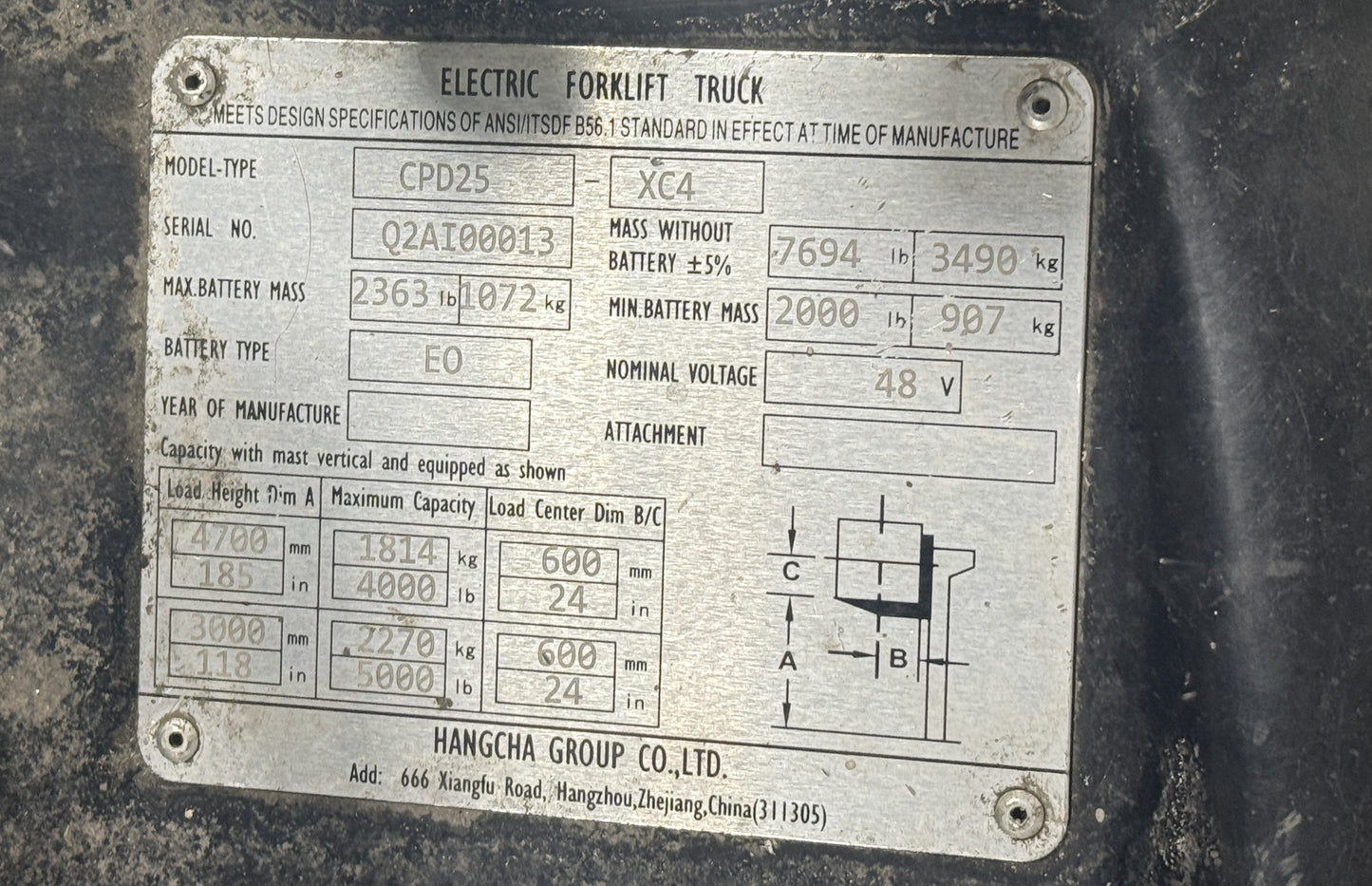 Used Hangcha Electric Forklift (5,000 lb)
