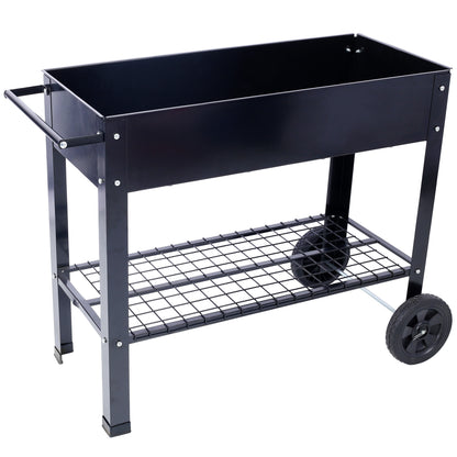 Products Elevated Mobile Raised Metal Planter Garden Bed for Backyard, Patio Wheels, Lower Shelf