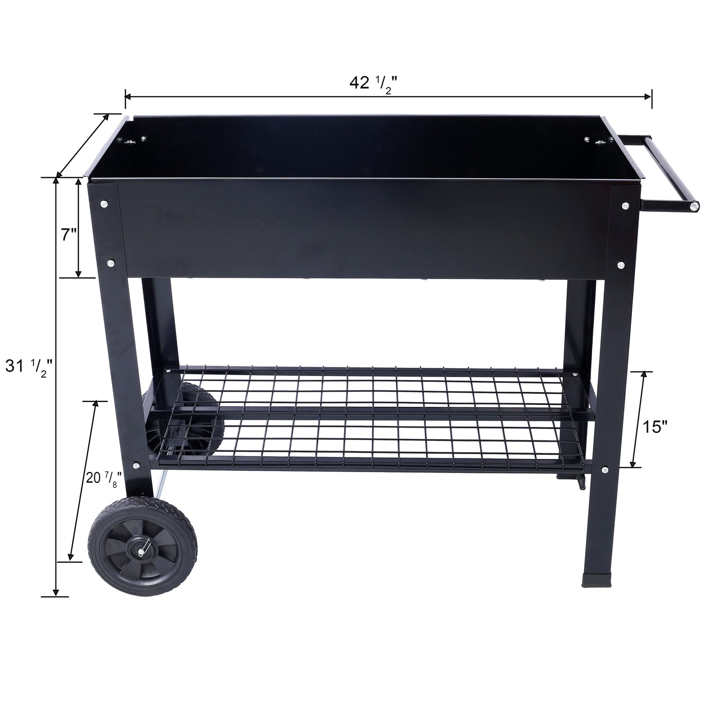 Products Elevated Mobile Raised Metal Planter Garden Bed for Backyard, Patio Wheels, Lower Shelf