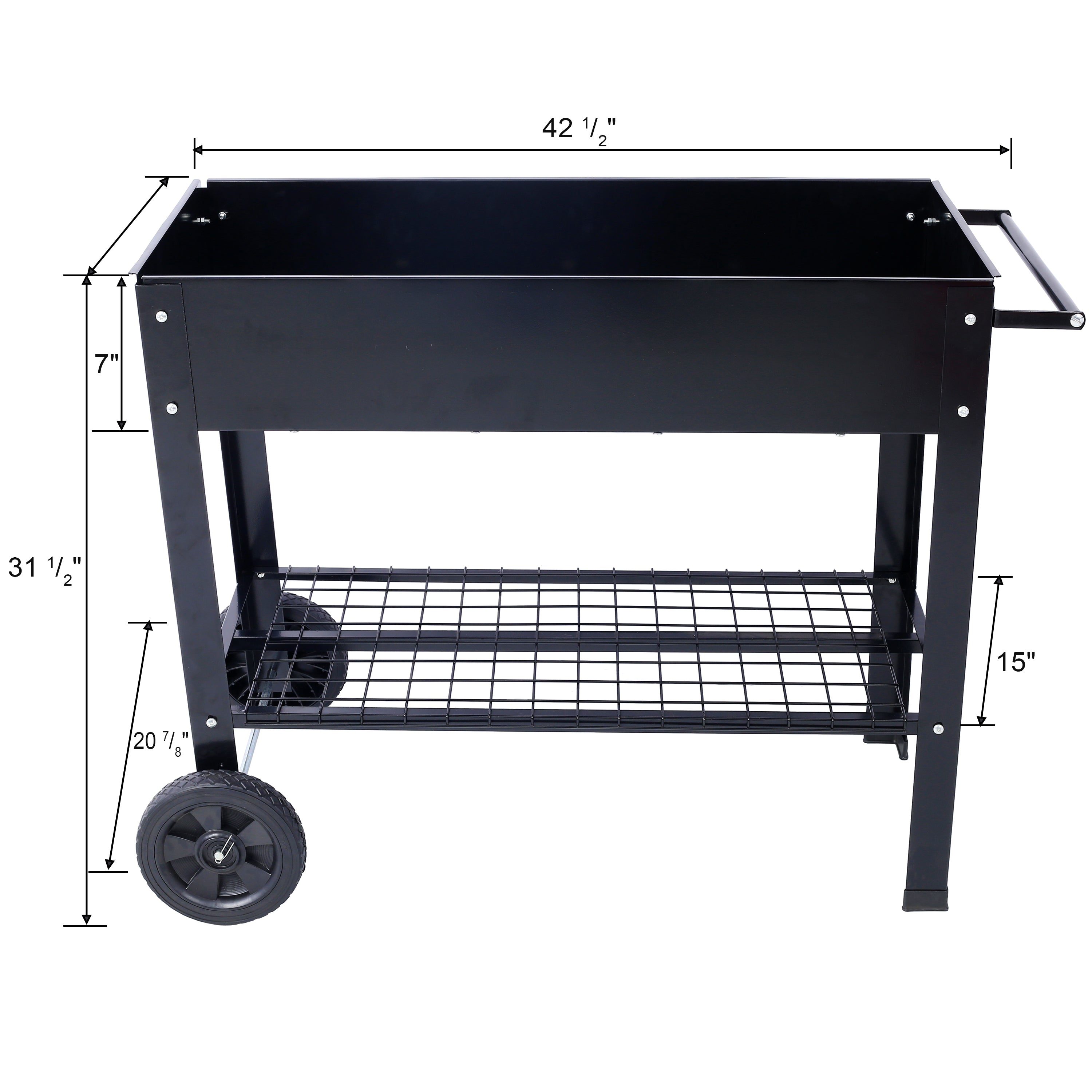 Products Elevated Mobile Raised Metal Planter Garden Bed for Backyard, Patio Wheels, Lower Shelf