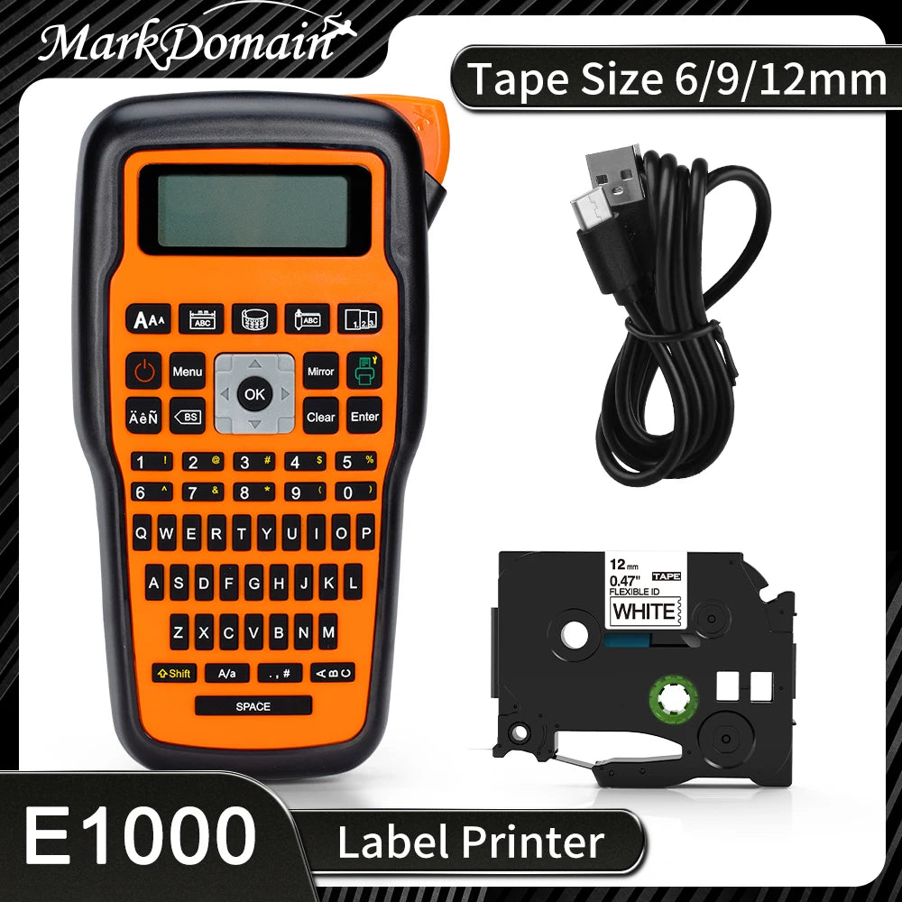 E1000 Pro Label Machine Industrial Label Maker, Labeller for Industrial Labeling Jobs, Compatible for Brother TZe-231 Label Tape