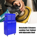 Detachable 5 Drawer Tool Chest with Bottom Cabinet and One Adjustable Shelf--Blue